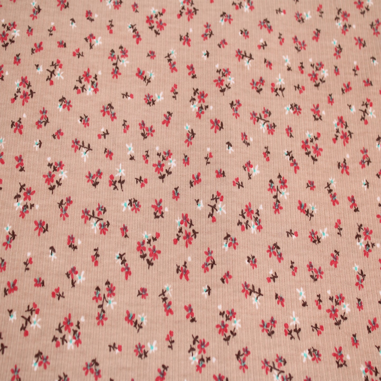 P-1412-761-MAPLE-SUGAR-RED - PRINTED 4X2 RIB 96% POLY 4% SPANDEX