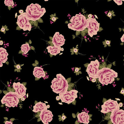 P-1414-504-BLACK-ROSE - PRINTED WOOL DOBBY 100% POLYESTER