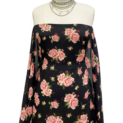 P-1414-504-BLACK-ROSE - PRINTED WOOL DOBBY 100% POLYESTER