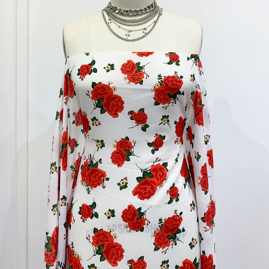 P-1414-504-OFFWHITE-RED - PRINTED WOOL DOBBY 100% POLYESTER