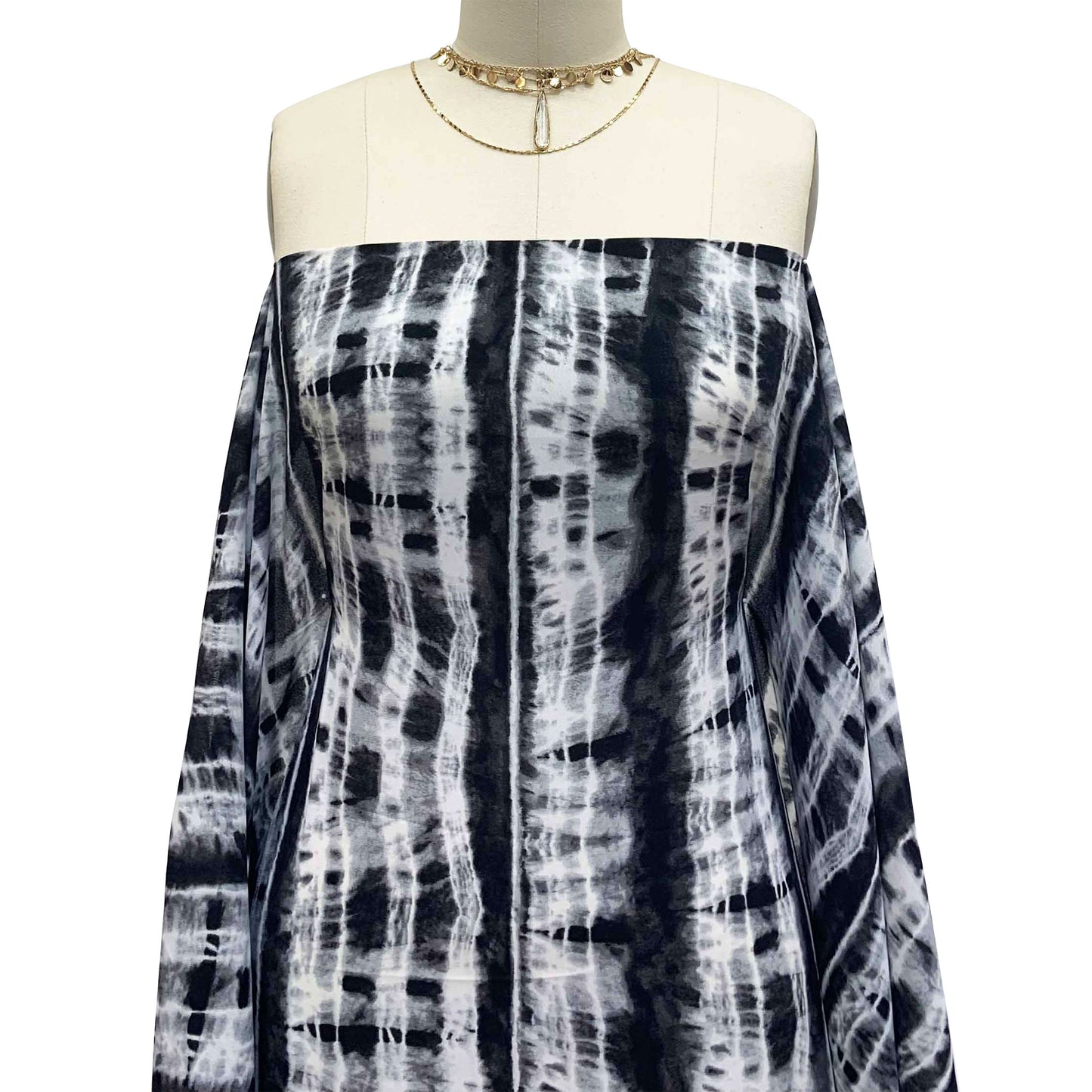 P-1417-504-BLACK-CHARCOAL - PRINTED TIE DYE WOOL DOBBY 100% POLYESTER