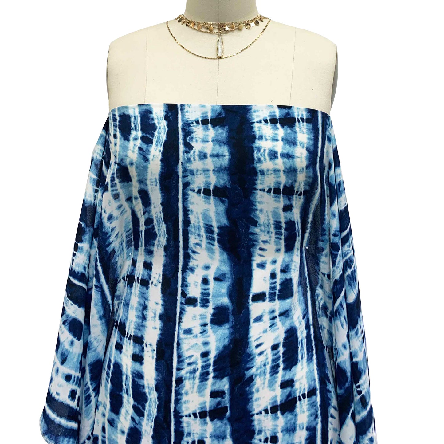 P-1417-504-NAVY-DENIM - PRINTED TIE DYE WOOL DOBBY 100% POLYESTER