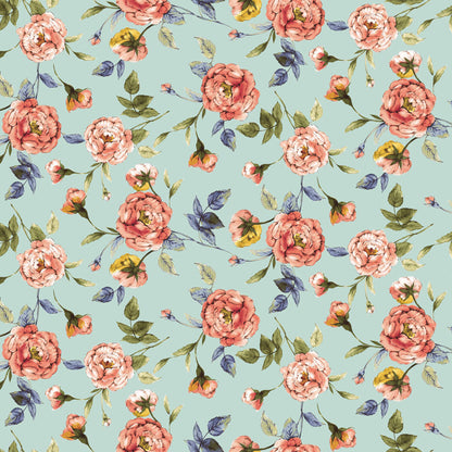 P-1427-501-MINT-PEACH - PRINTED 100% POLYESTER HI MULTI CHIFFON WASH