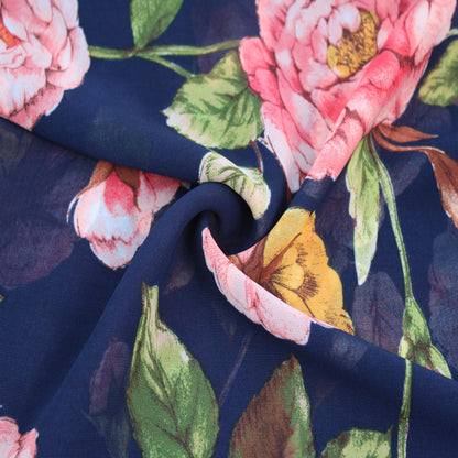 P-1427-501-NAVY-CORAL - PRINTED 100% POLYESTER HI MULTI CHIFFON WASH