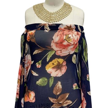 P-1427-501-NAVY-CORAL - PRINTED 100% POLYESTER HI MULTI CHIFFON WASH