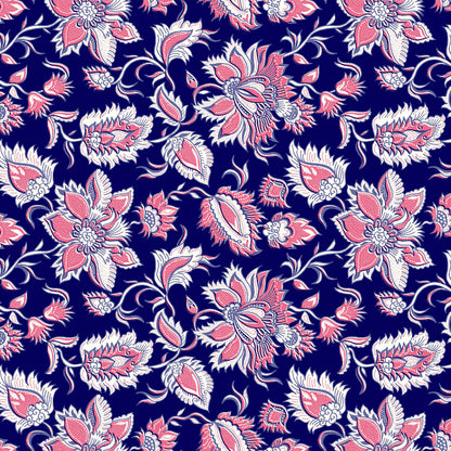 P-143-586-NAVY-CORAL - PRINTED CREPE CHIFFON 97% POLY 3% SPANDEX