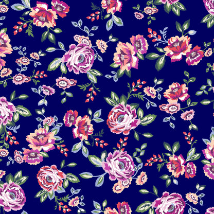 P-1435-702-NAVY-PINK-CANTALOUPE - PRINTED SCUBA CREPE 97% POLY 3% SPANDEX