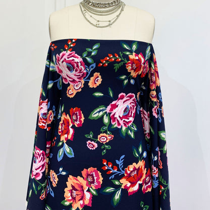 P-1435-702-NAVY-PINK-CANTALOUPE - PRINTED SCUBA CREPE 97% POLY 3% SPANDEX