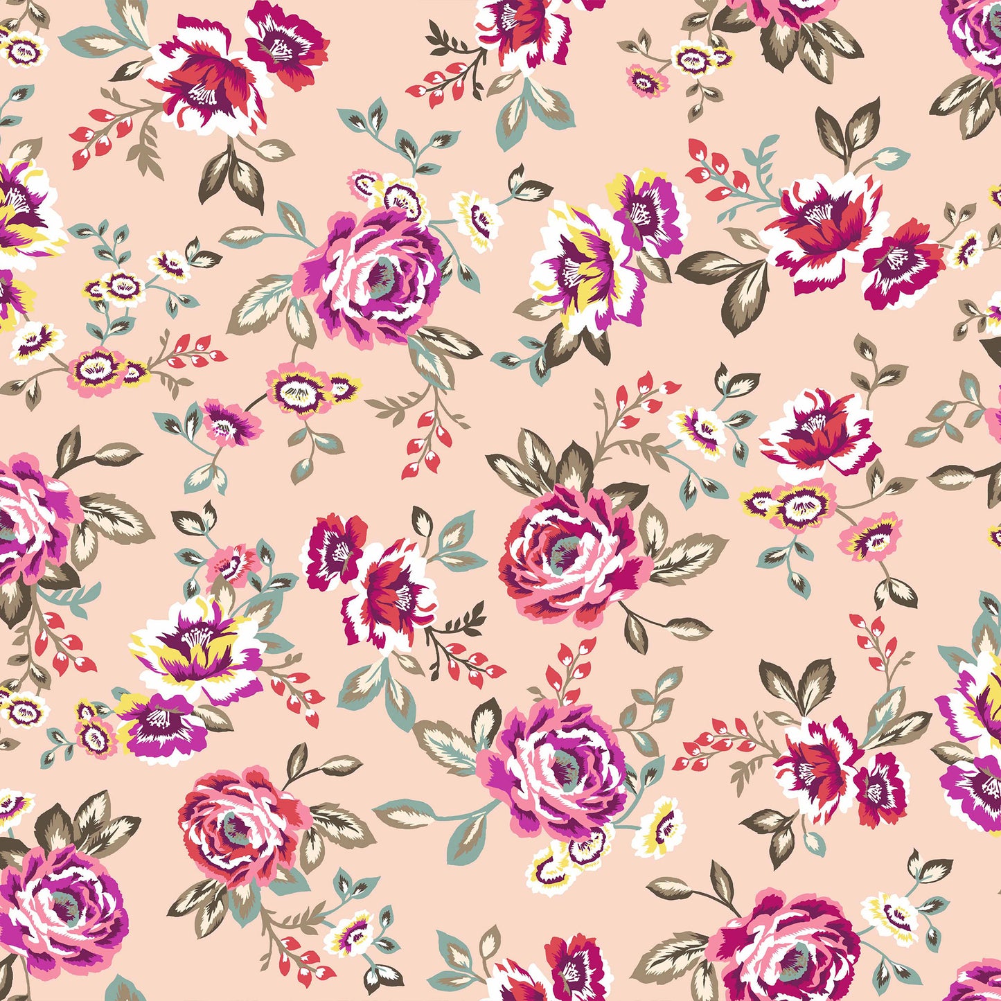 P-1435-702-PEACH-CORAL-YELLOW - PRINTED SCUBA CREPE 97% POLY 3% SPANDEX