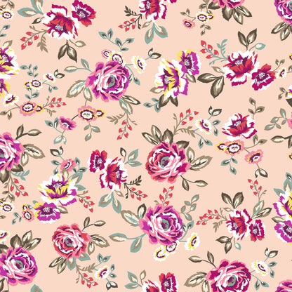 P-1435-702-PEACH-CORAL-YELLOW - PRINTED SCUBA CREPE 97% POLY 3% SPANDEX