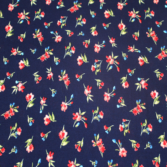 P-1461-504-NAVY-CORAL - PRINTED WOOL DOBBY 100% POLYESTER