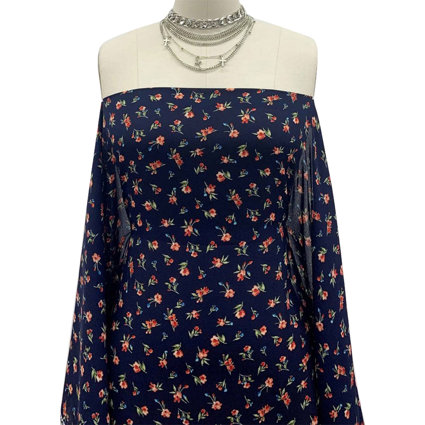 P-1461-504-NAVY-CORAL - PRINTED WOOL DOBBY 100% POLYESTER