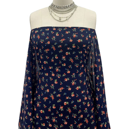 P-1461-504-NAVY-CORAL - PRINTED WOOL DOBBY 100% POLYESTER