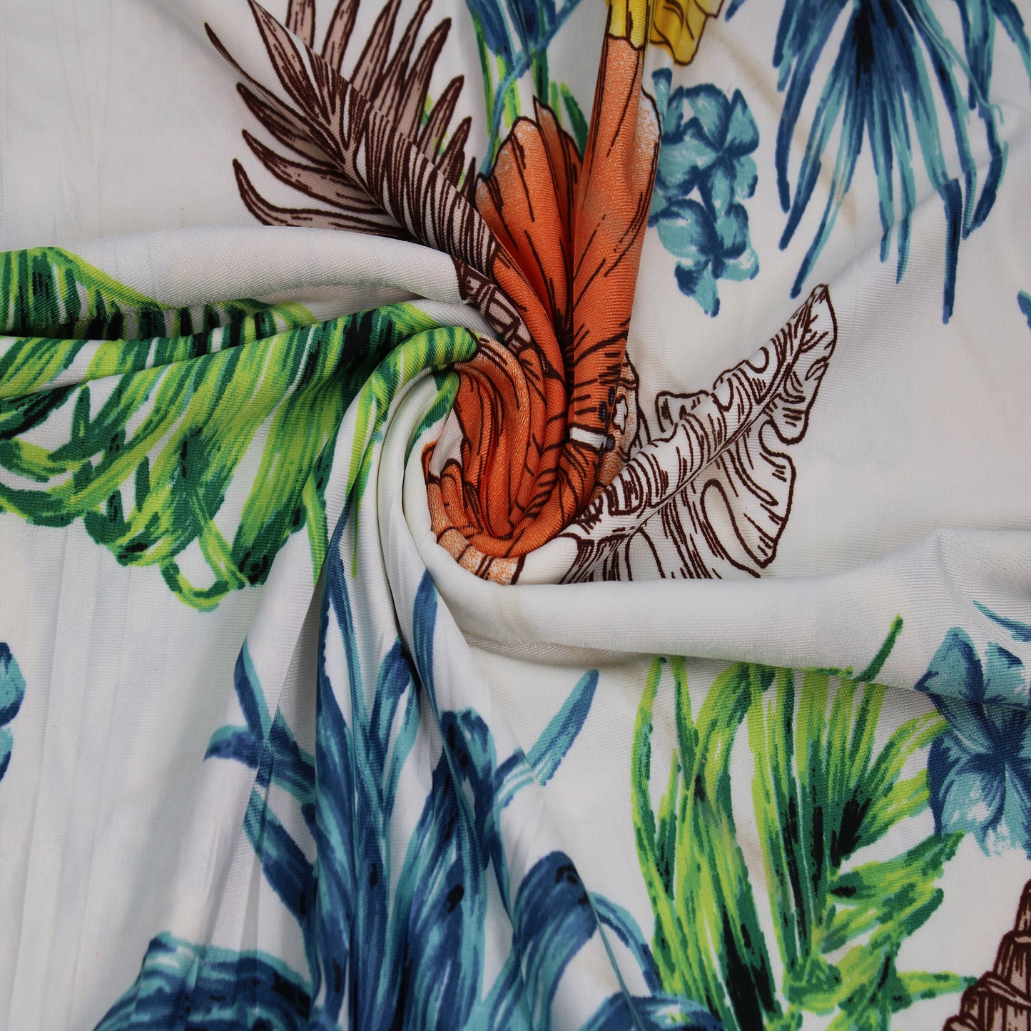 P-1463-800-OFF-WHITE-TANGERINE - PRINTED VENEZIA 92% POLY 8% SPANDEX