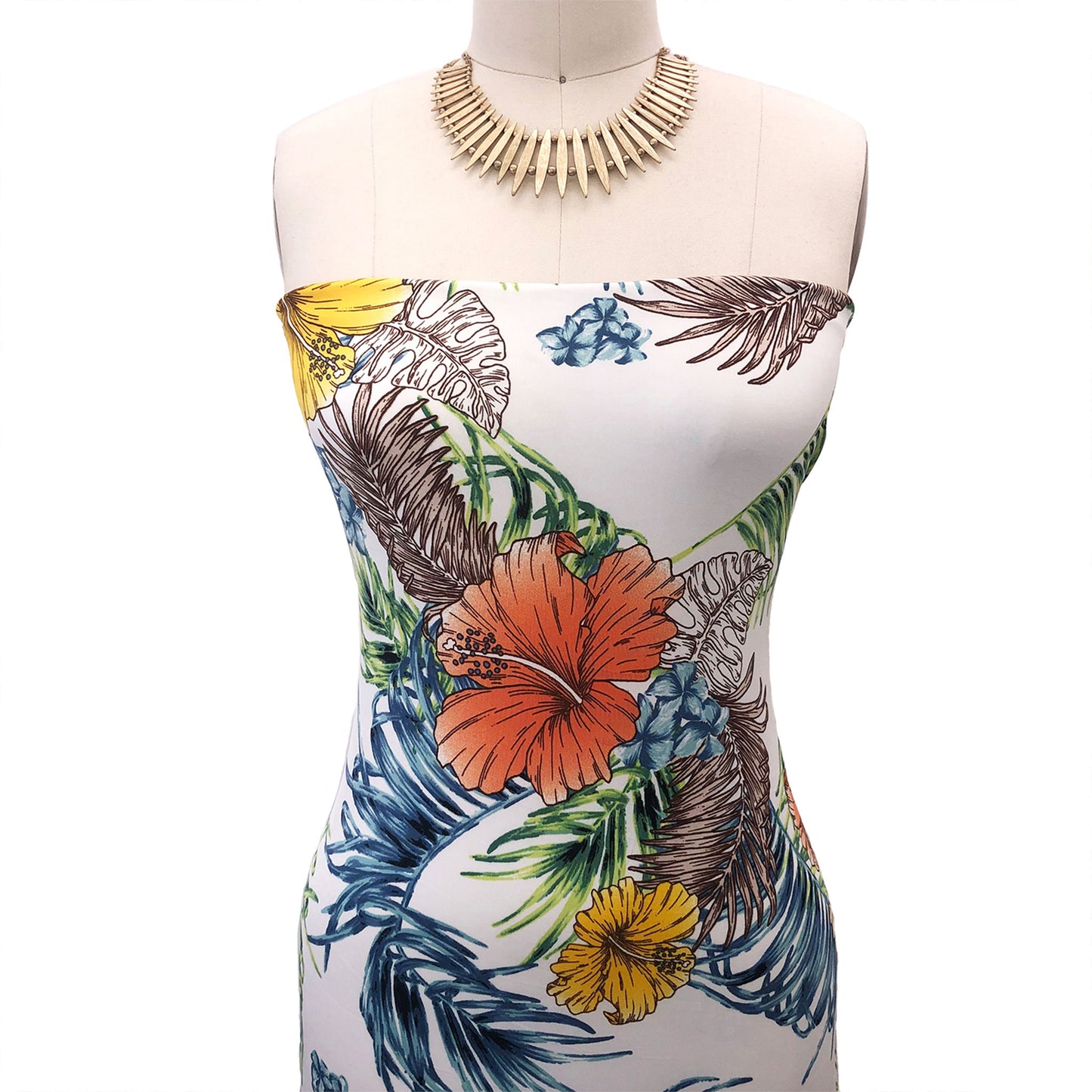 P-1463-800-OFF-WHITE-TANGERINE - PRINTED VENEZIA 92% POLY 8% SPANDEX