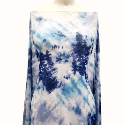 P-1470-453-NAVY-AQUA - PRINTED TIE DYE POLY POWER MESH 92%POLY 8%SPANDEX