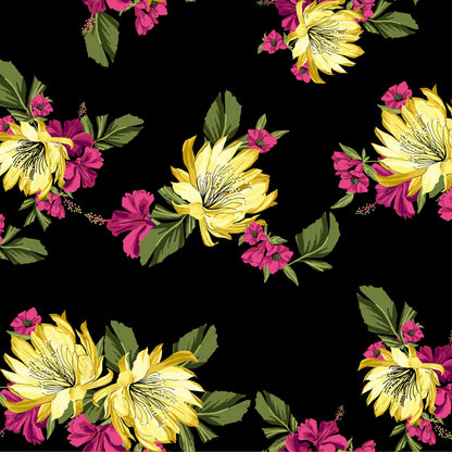 P-1472-754-BLACK-BUTTERCUP - PRINTED POLY MOROCCAN 100% POLY
