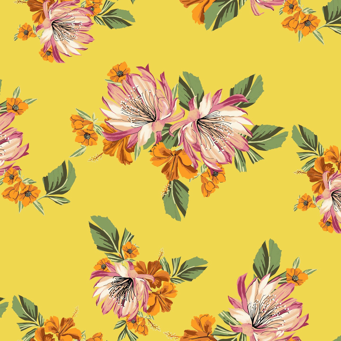P-1472-754-YELLOW-APRICOT - PRINTED POLY MOROCCAN 100% POLY