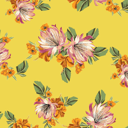 P-1472-754-YELLOW-APRICOT - PRINTED POLY MOROCCAN 100% POLY