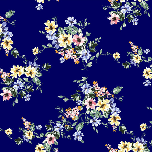 P-1496-754-NAVY-PEACH - PRINTED POLY MOROCCAN 100% POLY