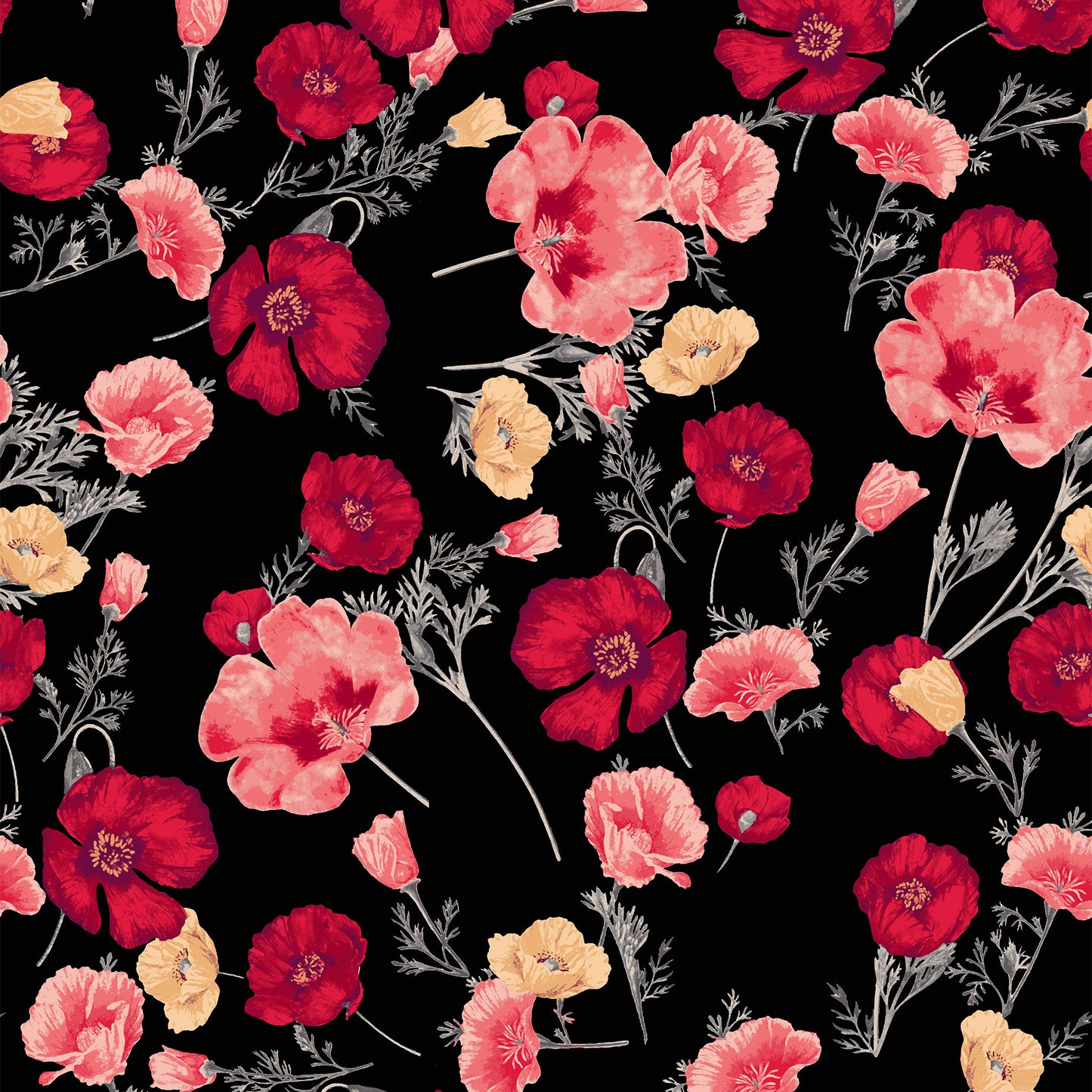 P-150-586-BLACK-RED - PRINTED CREPE CHIFFON 97% POLY 3% SPANDEX