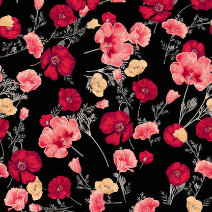 P-150-586-BLACK-RED - PRINTED CREPE CHIFFON 97% POLY 3% SPANDEX