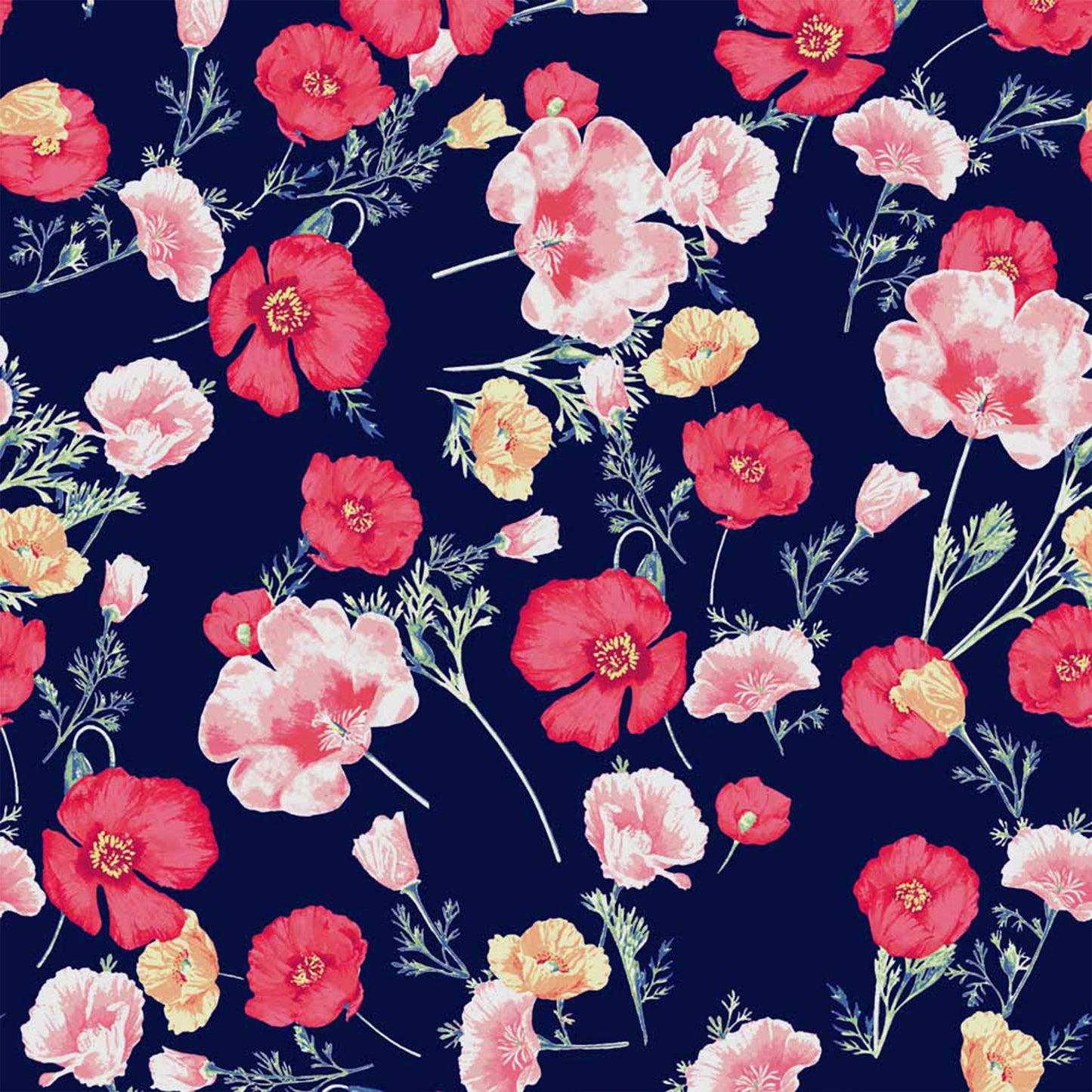 P-150-586-NAVY-CORAL - PRINTED CREPE CHIFFON 97% POLY 3% SPANDEX