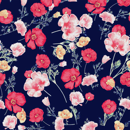 P-150-586-NAVY-CORAL - PRINTED CREPE CHIFFON 97% POLY 3% SPANDEX