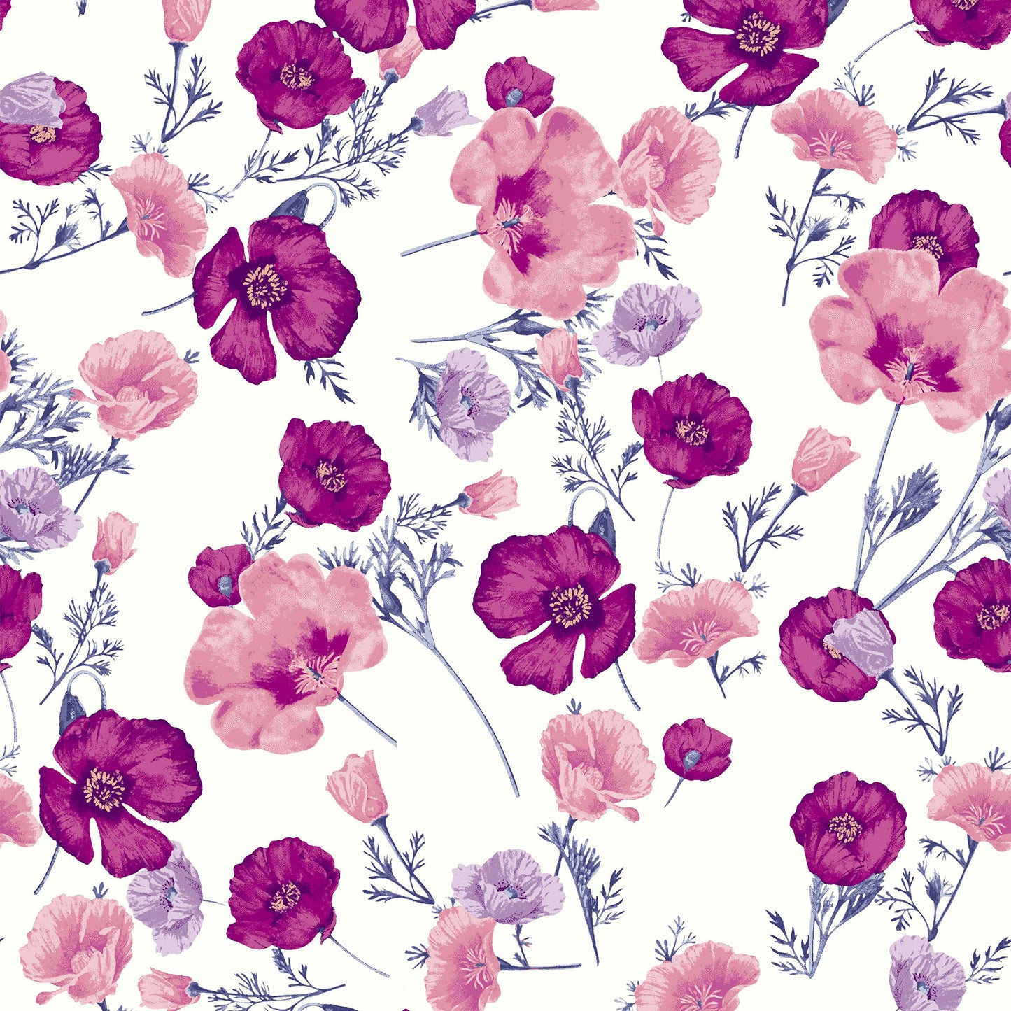 P-150-586-OFFWHITE-FUCHSIA-ROSE - PRINTED CREPE CHIFFON 97% POLY 3% SPANDEX