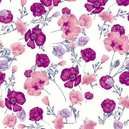 P-150-586-OFFWHITE-FUCHSIA-ROSE - PRINTED CREPE CHIFFON 97% POLY 3% SPANDEX