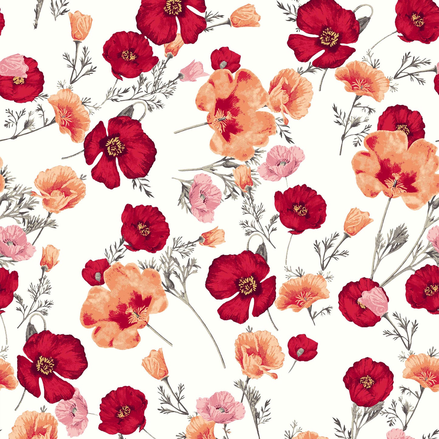 P-150-586-OFFWHITE-RED - PRINTED CREPE CHIFFON 97% POLY 3% SPANDEX