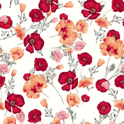 P-150-586-OFFWHITE-RED - PRINTED CREPE CHIFFON 97% POLY 3% SPANDEX