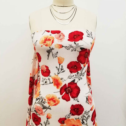 P-150-586-OFFWHITE-RED - PRINTED CREPE CHIFFON 97% POLY 3% SPANDEX