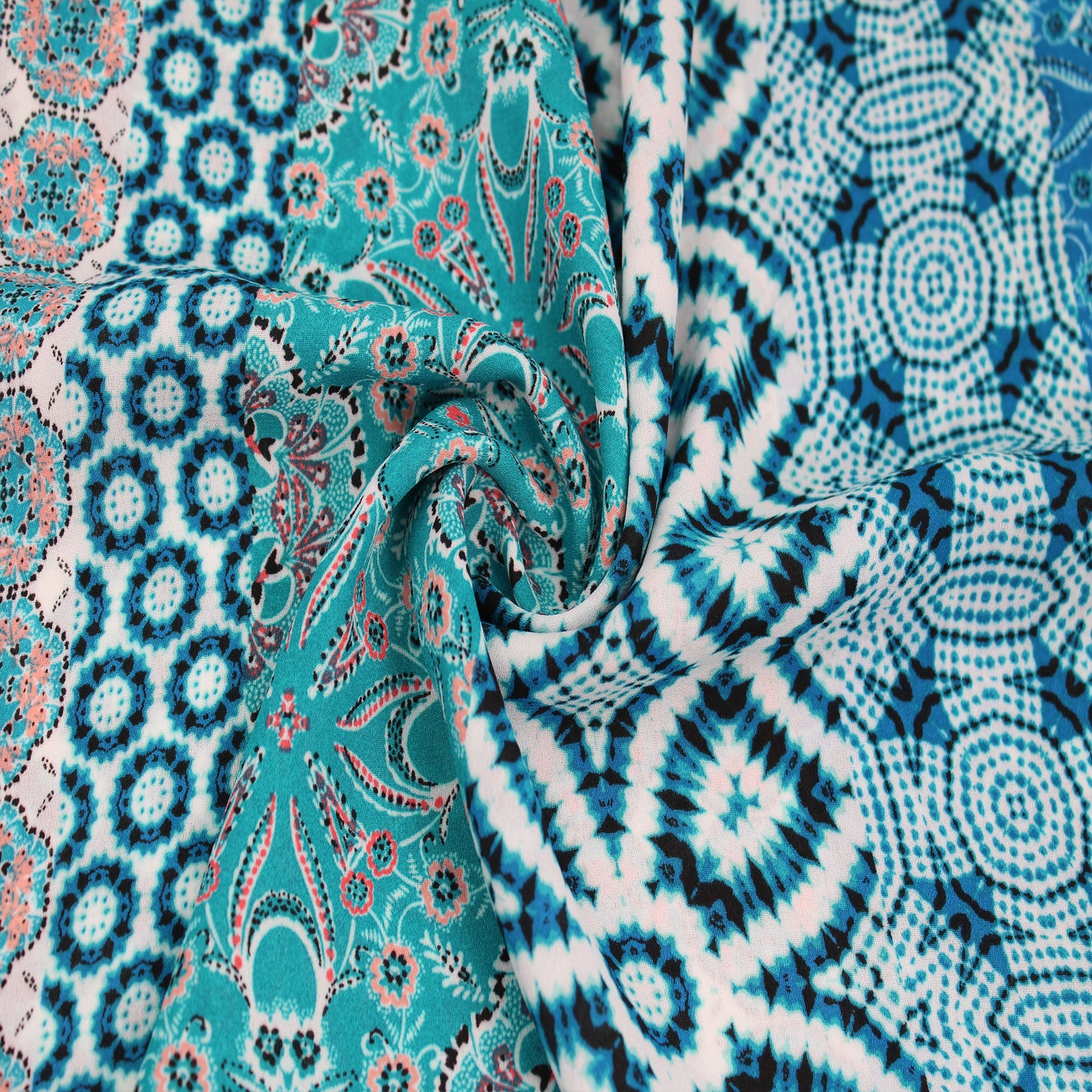 P-1545-504-PEACOCK-PEACH - PRINTED WOOL DOBBY 100% POLYESTER