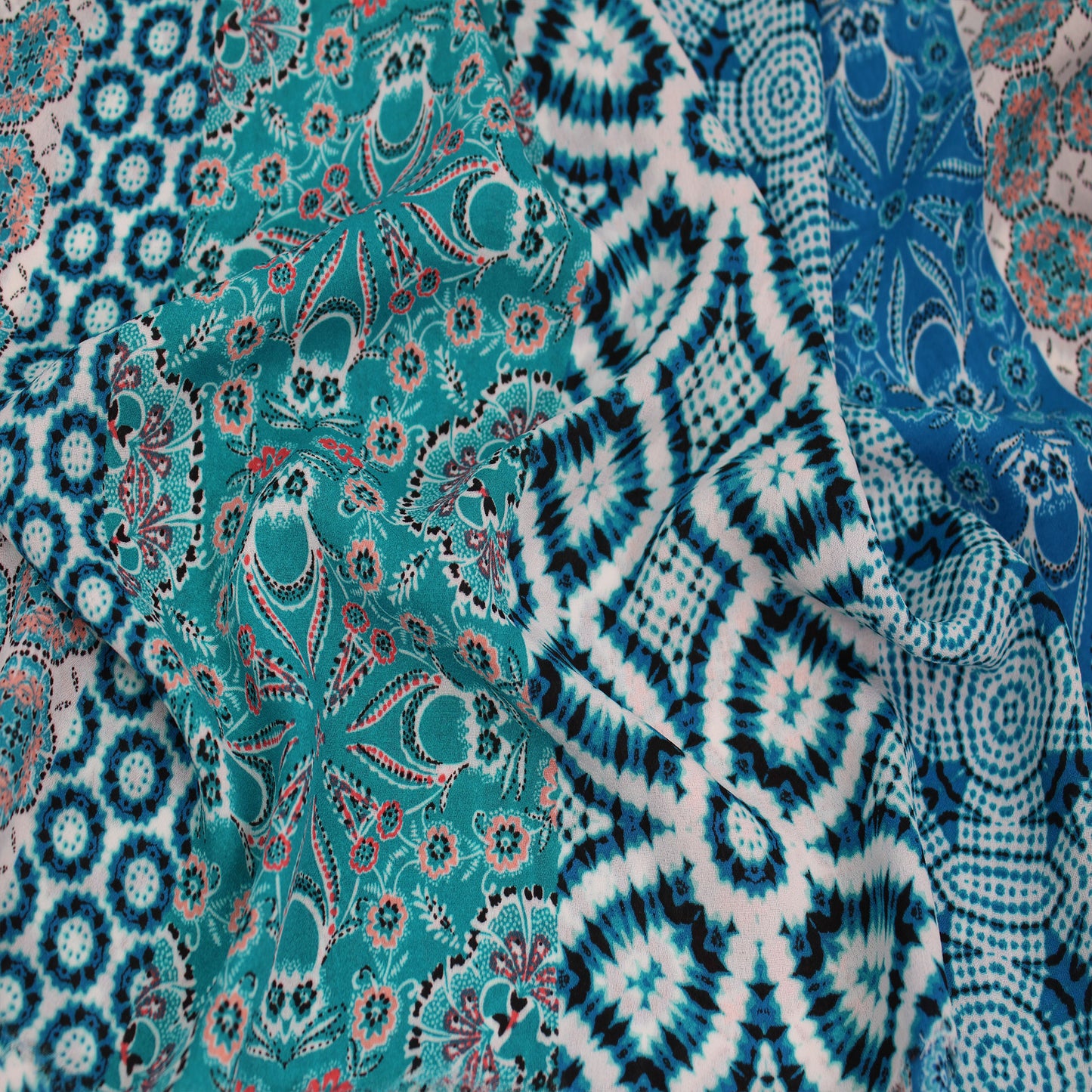 P-1545-504-PEACOCK-PEACH - PRINTED WOOL DOBBY 100% POLYESTER