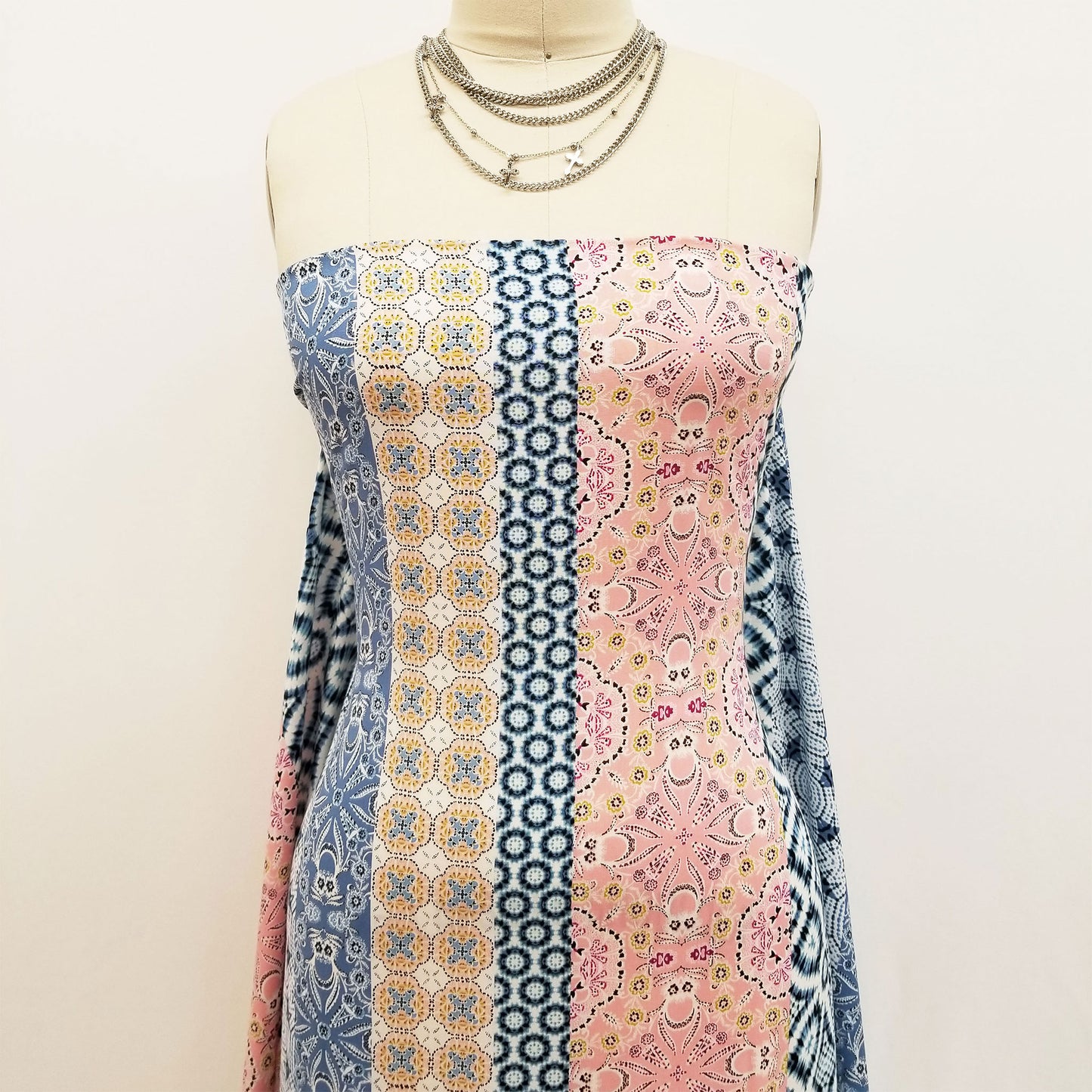 P-1545-698-DENIM-PINK- PRINTED RAYON CHALLIS 100% RAYON CHALLIS