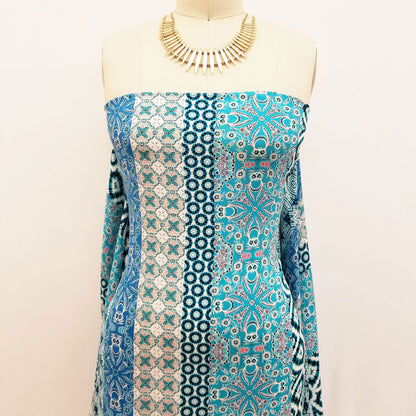 P-1545-698-PEACOCK-PEACH- PRINTED RAYON CHALLIS 100% RAYON CHALLIS