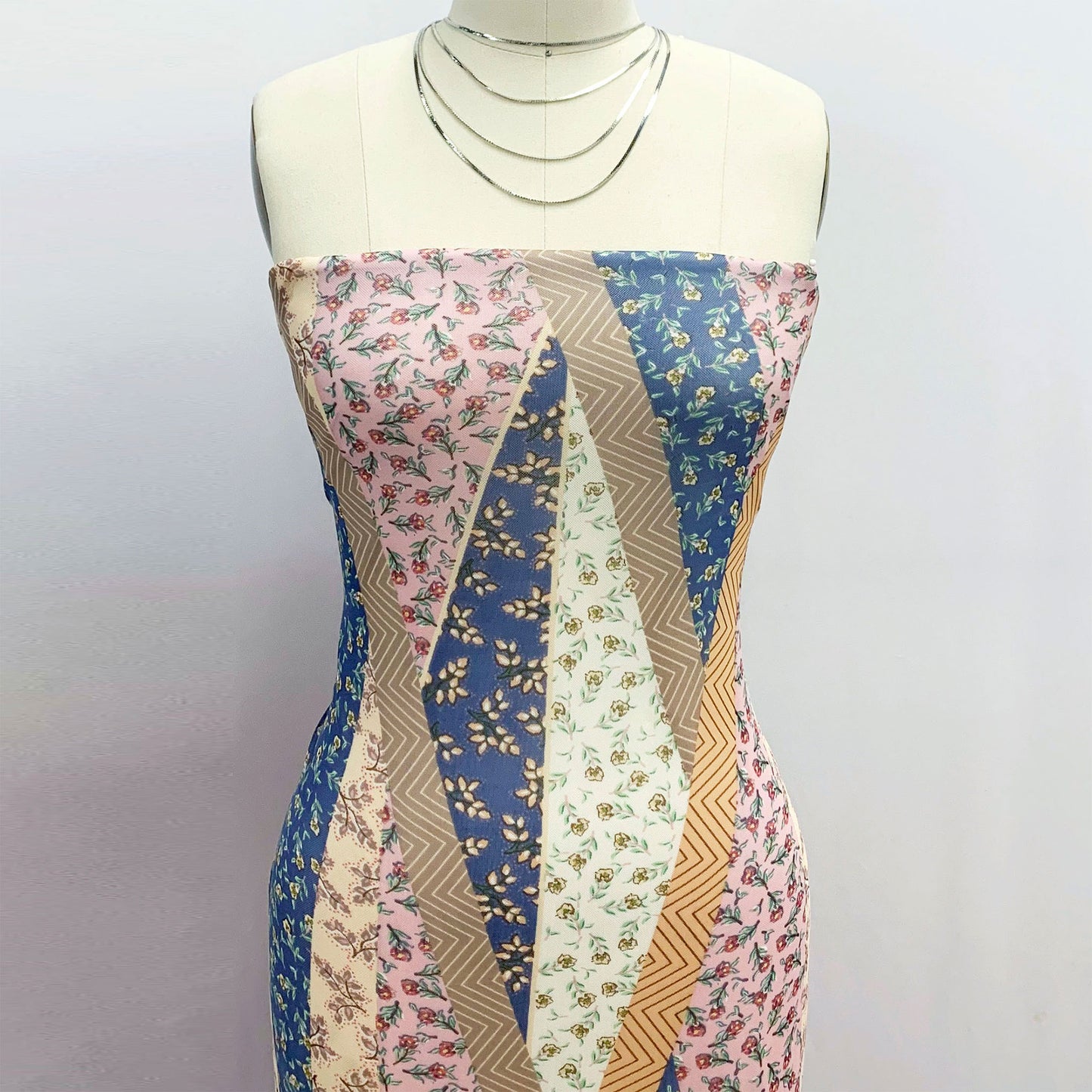 P-1547-453-DENIM-STEEL-PINK - PRINTED POLY POWER MESH 92%POLY 8%SPANDEX