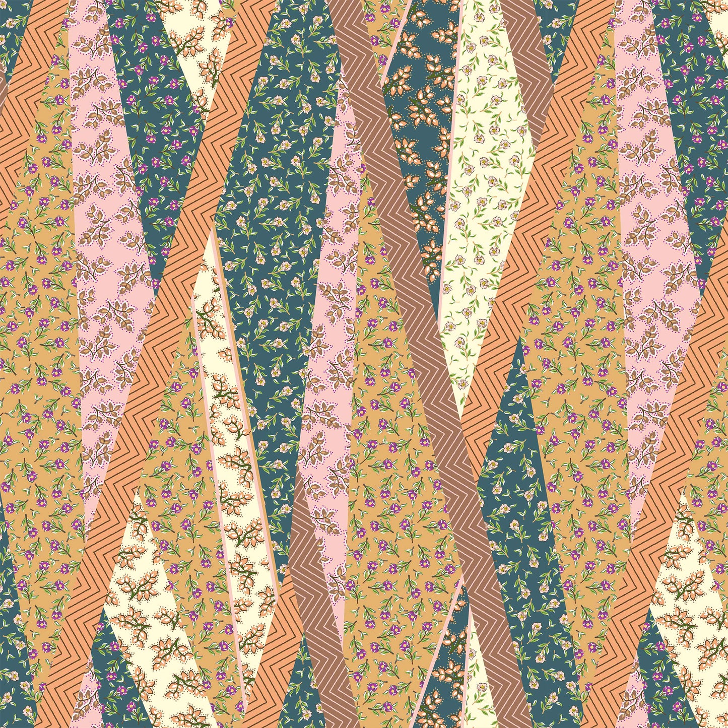 P-1547-456-PEACOCK-PEACH - PRINTED STRETCH SATIN 100% POLY