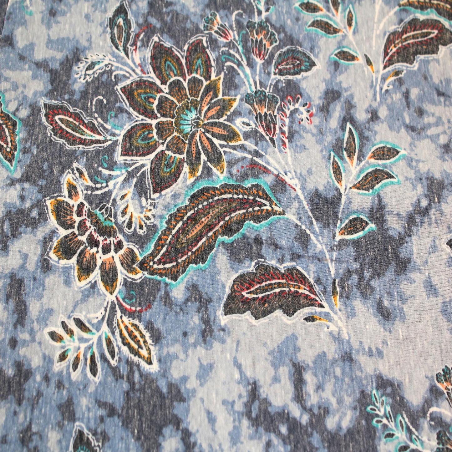 P-1570-TRI-BLEN-DENIM-RED - PRINTED TRI-BLEND 50% POLY 38% COTTON 12% RAYON
