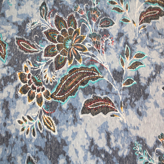 P-1570-TRI-BLEN-DENIM-RED - PRINTED TRI-BLEND 50% POLY 38% COTTON 12% RAYON