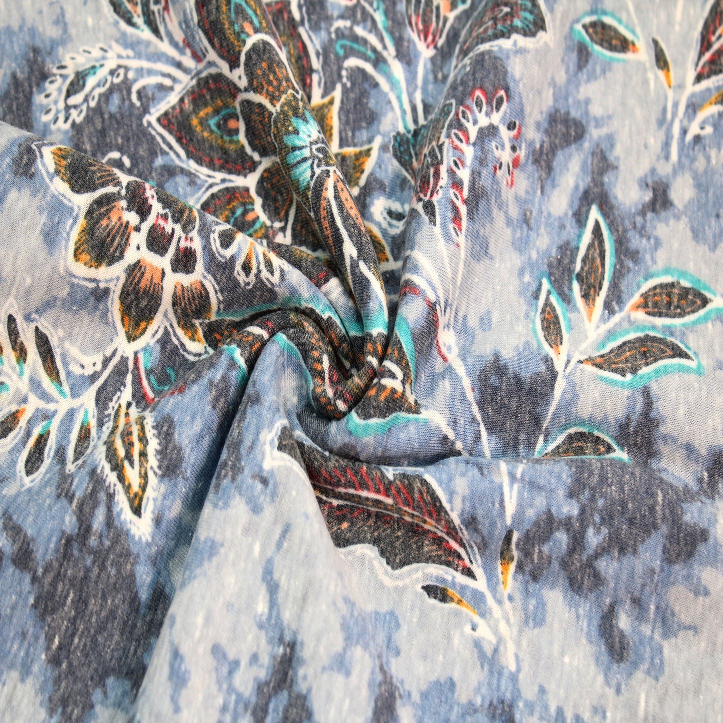 P-1570-TRI-BLEN-DENIM-RED - PRINTED TRI-BLEND 50% POLY 38% COTTON 12% RAYON