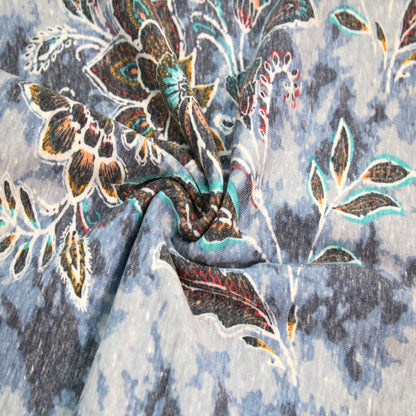 P-1570-TRI-BLEN-DENIM-RED - PRINTED TRI-BLEND 50% POLY 38% COTTON 12% RAYON