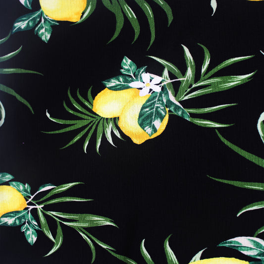 P-1571-636-BLACK-LEMON PRINTED CREPON 100% RAYON CREPON