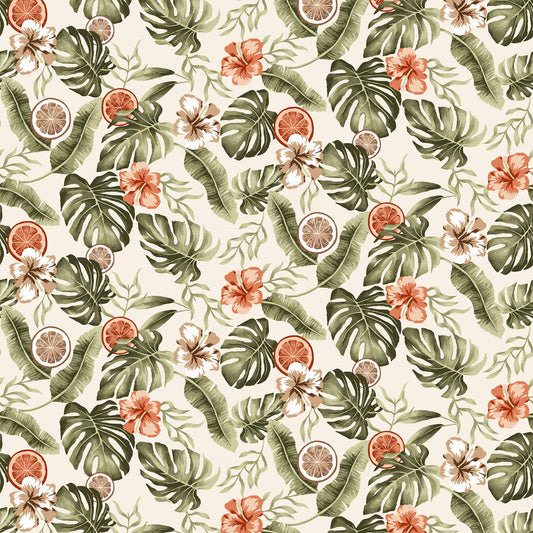 P-1579-668-ECRU-TANGERINE - PRINTED DTY 92% POLY 8% SPANDEX DTY DOUBLE SIDED BRUSH