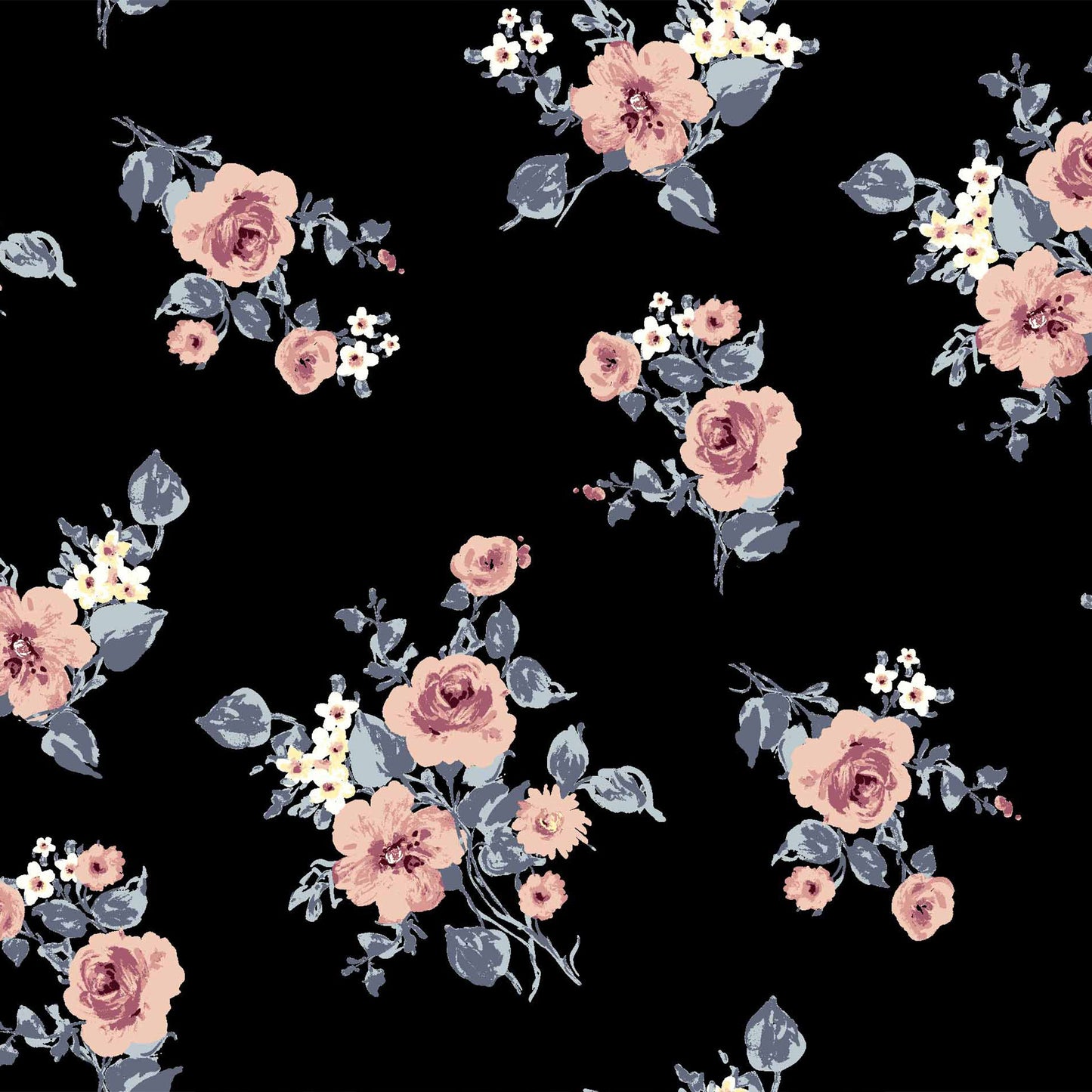 P-163-586-BLACK-DUSTY-BLUSH - PRINTED CREPE CHIFFON 97% POLY 3% SPANDEX