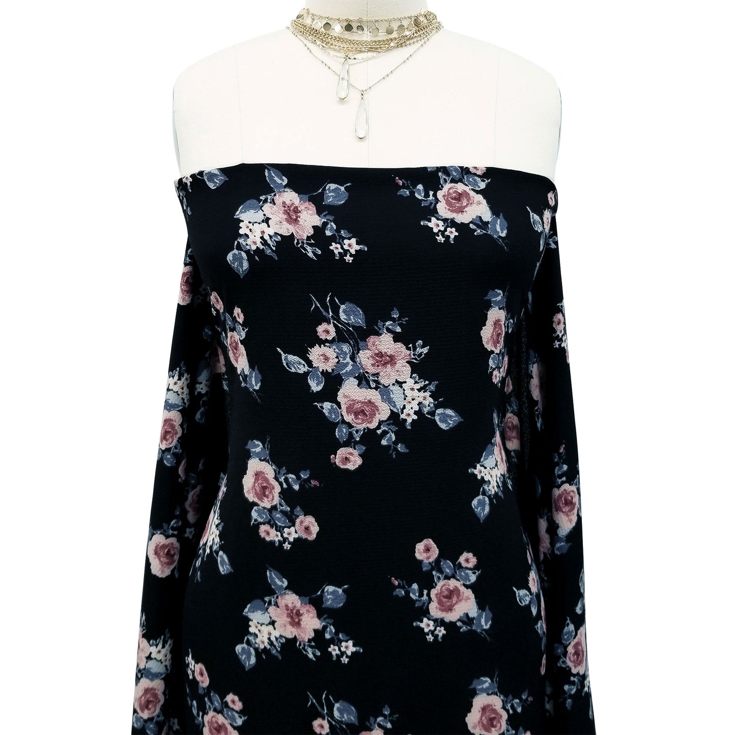 P-163-586-BLACK-DUSTY-BLUSH - PRINTED CREPE CHIFFON 97% POLY 3% SPANDEX