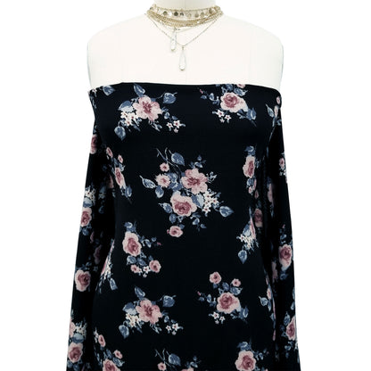 P-163-586-BLACK-DUSTY-BLUSH - PRINTED CREPE CHIFFON 97% POLY 3% SPANDEX
