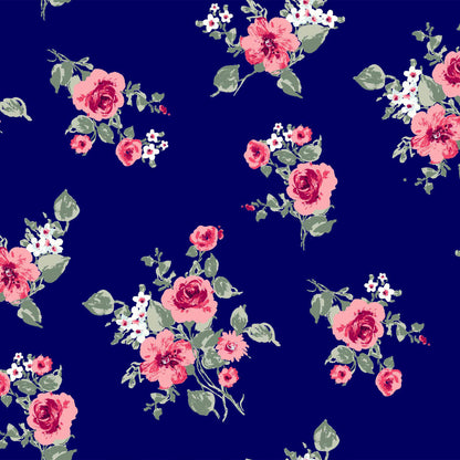 P-163-586-NAVY-CORAL - PRINTED CREPE CHIFFON 97% POLY 3% SPANDEX