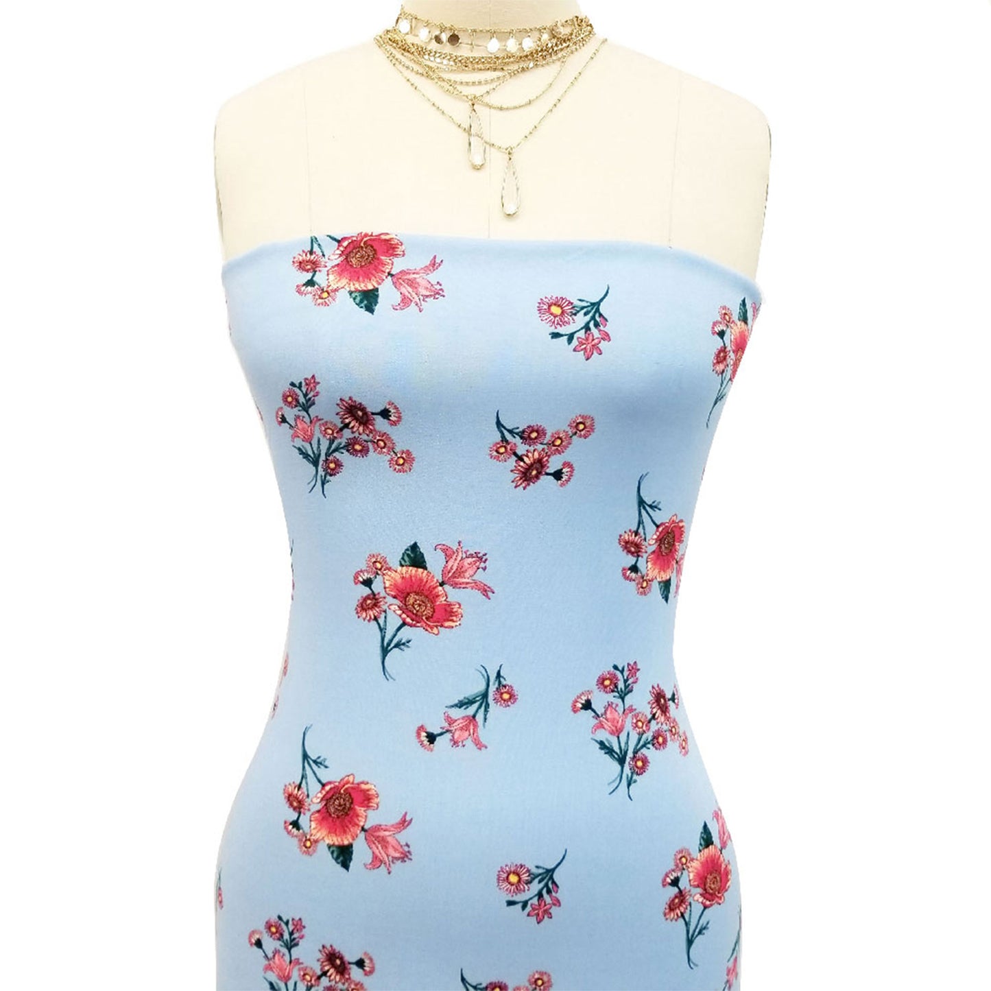 P-1650-698-SKY-BLUE-RED- PRINTED RAYON CHALLIS 100% RAYON CHALLIS